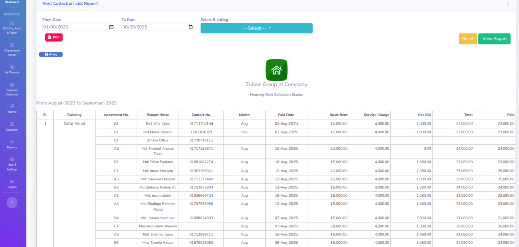 Rent Collection Report - MNP Techs - Apartment Management Software